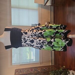 NWT Jessica Howard Cotton Sleeveless Floral Pleated Dress Womens Size 12 Green